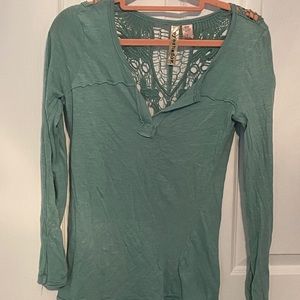 Blue Lace Back Long Sleeve